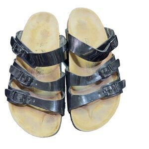 BIRKENSTOCK Florida Shoes Leather Birko-Flor Suede Black Patent Leather Sandals